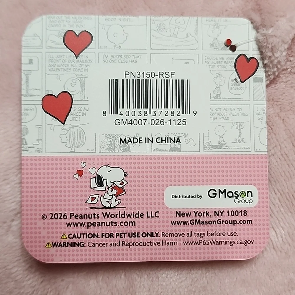 Peanuts 2026 Pink Red Hearts Valentine's Day Snoopy Pet Dog Cat Bed New w/ Tags